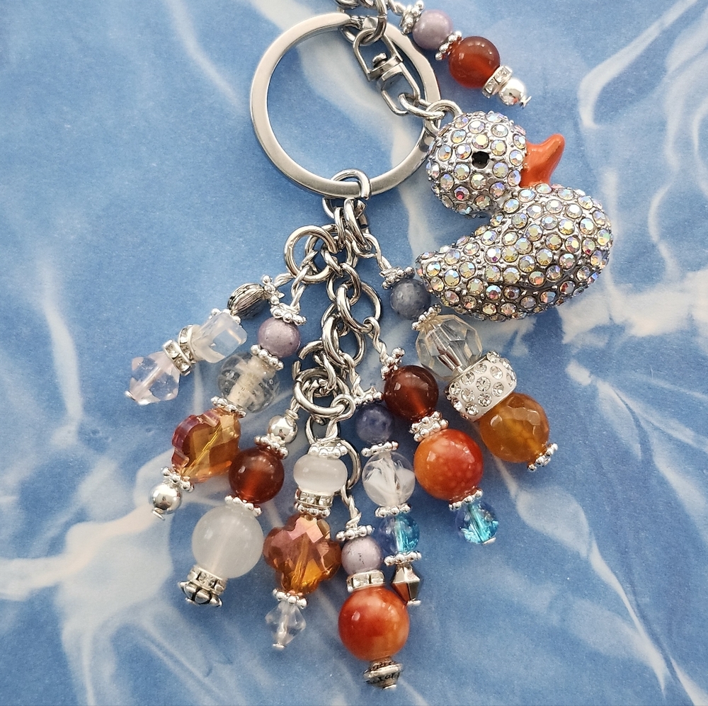 Duck Purse Charm or Keychain Carnelion Jasper Stone Glass Handcrafted